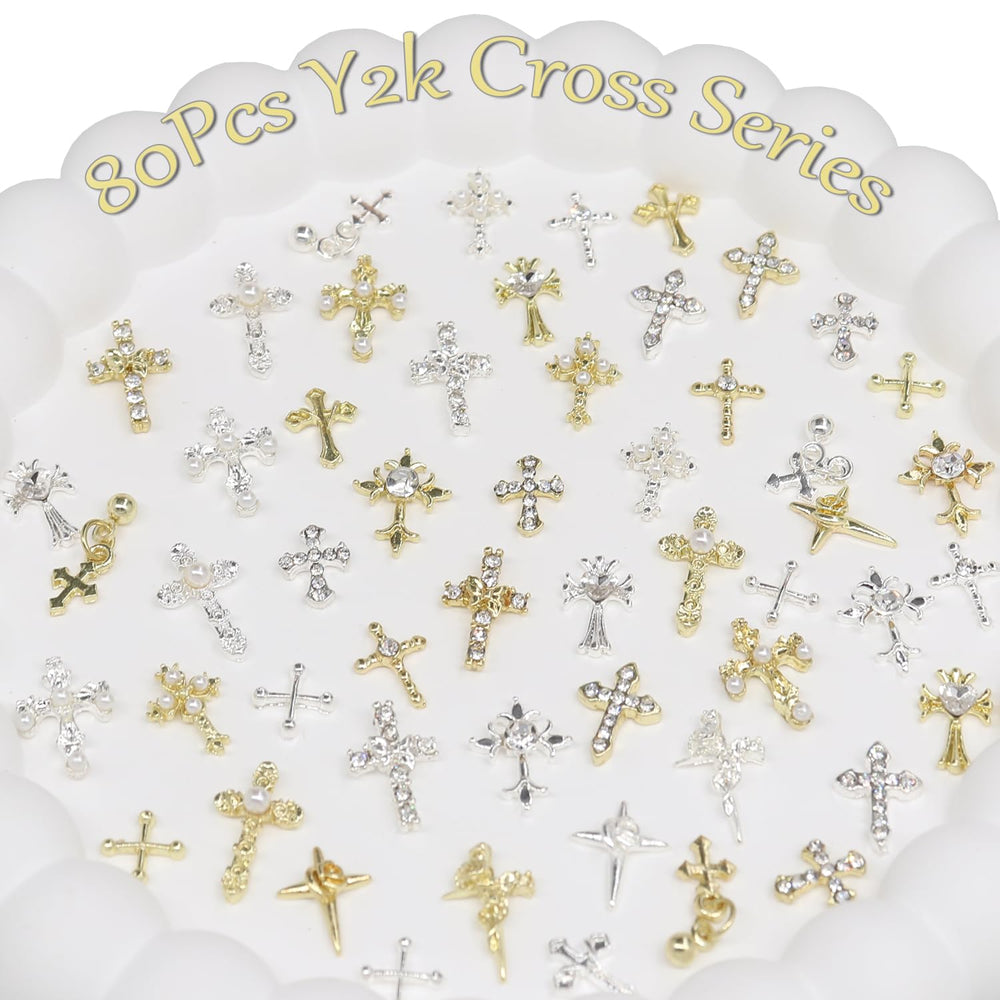 Ganepwns close-up of rhinestones on cross charm highlighting sparkle and detail