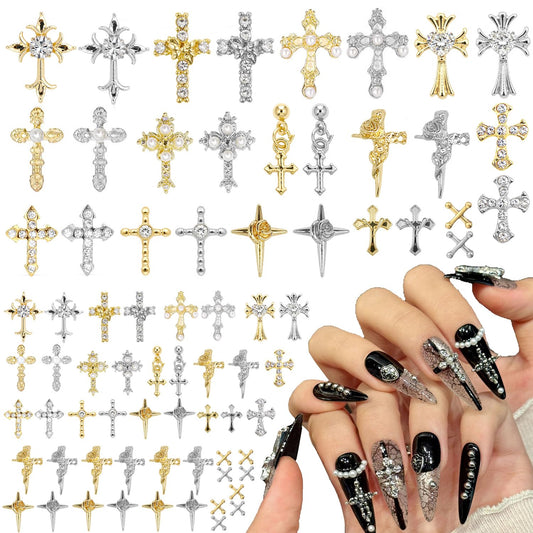 Ganepwns front pack view showing 80-piece cross nail charms and contents benefit