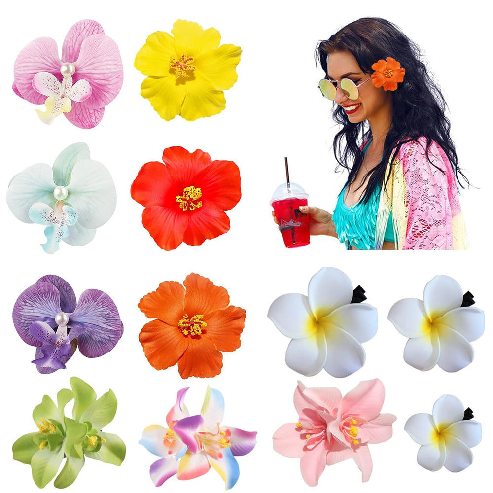 Ganepwns front packaging showing full 12-piece tropical hair clip set, easy styling