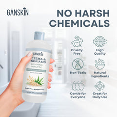 Ganskin bottle positioned in shower illustrating easy daily scalp use
