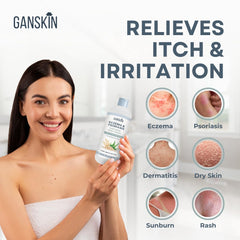 Ganskin close-up of colloidal oatmeal and raw honey ingredients for soothing benefit