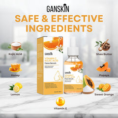 Ganskin ingredient label highlighting kojic acid and natural components