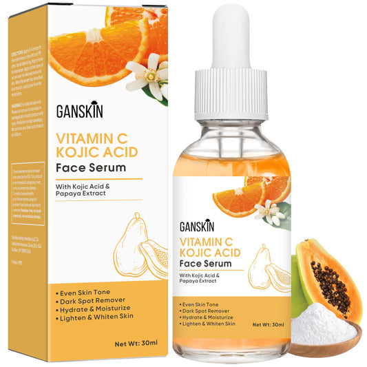 Ganskin bottle front view showing clear serum and branding for brightening
