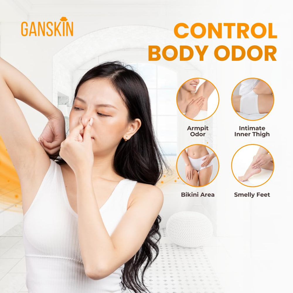 Ganskin persimmon body wash pump and label highlighting scent-free formula