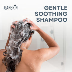 Ganskin shampoo pump and label closeup highlighting natural ingredient claims