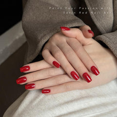GAOY color swatch on nail wheel showing true satin-red shade