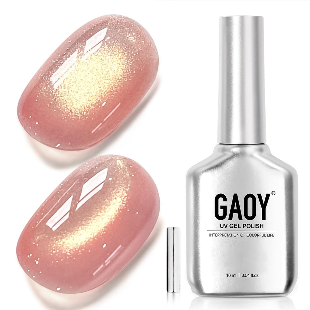 GAOY bottle front showing 4132 Sunset Pink and included magnet for easy styling