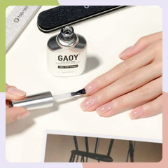 GAOY applied on a fingernail showing glossy glitter finish and protection