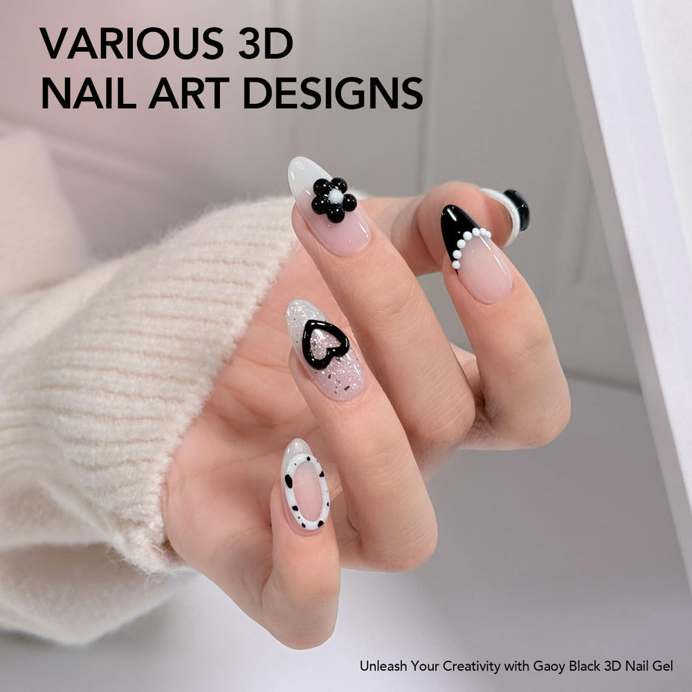 GAOY black 3D nail gel in use sculpting a rose on nail for creative raised art benefit