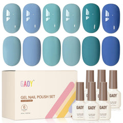 GAOY blue gel set front packaging showing six bottles and benefits