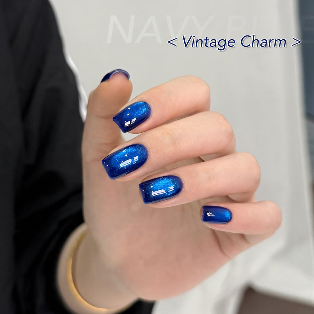 GAOY swatch fan displaying reflective navy tones and holographic sparkle