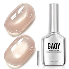 GAOY bottle front view showing clay pink shade and glossy finish benefit