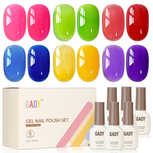 GAOY bottle lineup front showing six neon jelly colors for vibrant choices