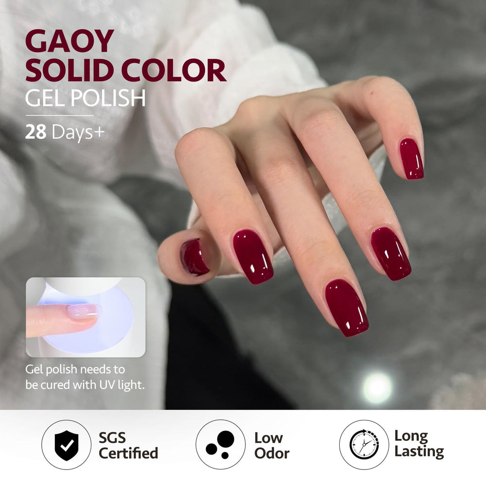 GAOY brush applicator loaded with red gel showing easy, streak-free application