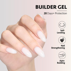 GAOY brush applying builder gel to nail bed close-up benefit: controlled sculpting and smooth finish