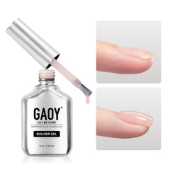 GAOY builder gel front bottle showing crystal pink finish and clear labeling benefit: visible shade