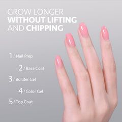 GAOY builder gel on a nail overlay demonstrating added strength and natural look
