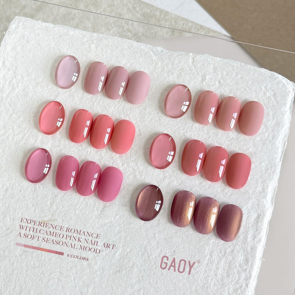 GAOY six pink swatches on a nail strip demonstrating color selection benefit