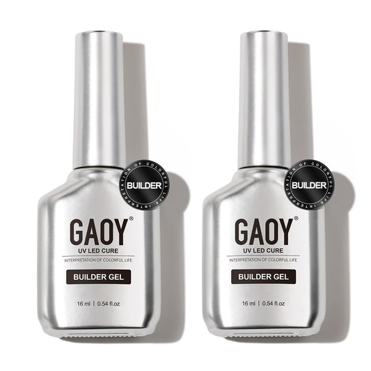 GAOY front view of two clear builder gel bottles showcasing packaging and volume benefit