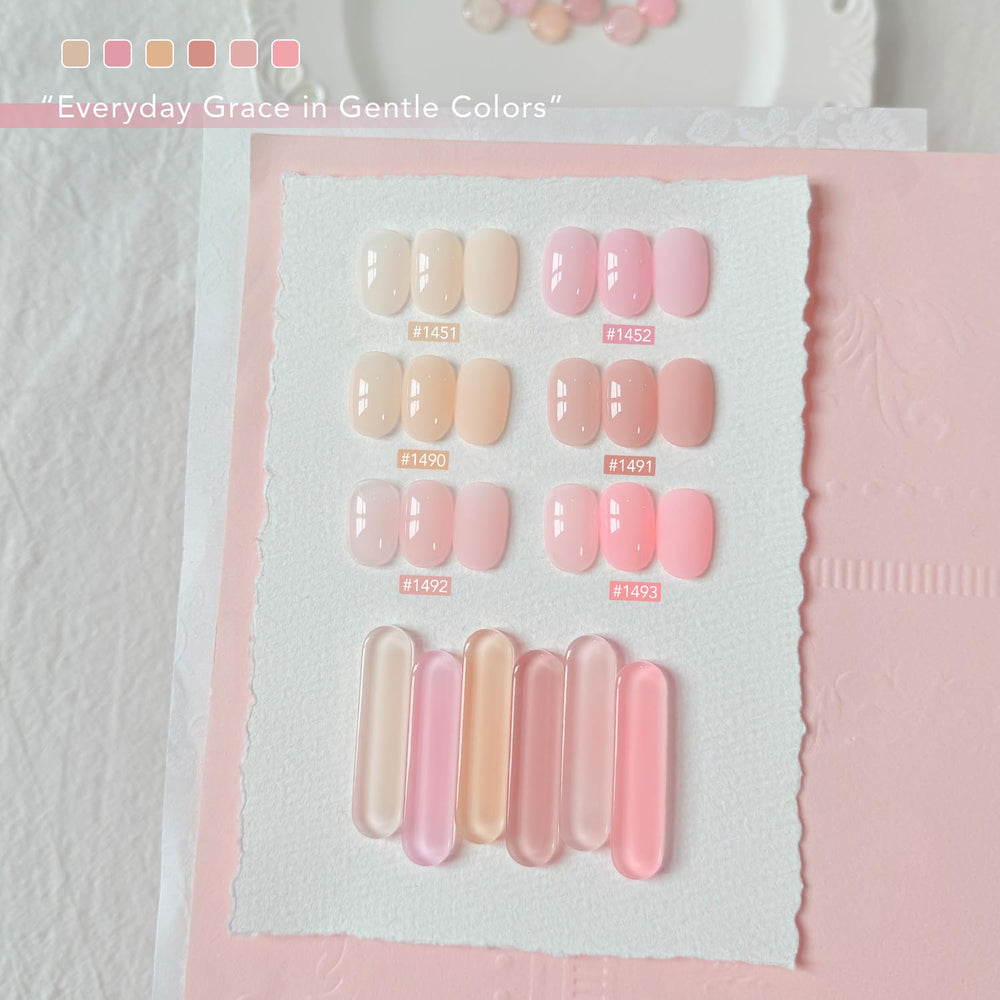 GAOY fanned color swatches displaying buildable sheer pinks and nudes
