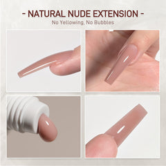 GAOY cured nude 03 extensions on hands showing salon finish and long-lasting wear