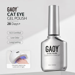 GAOY manicure on hands in lifestyle setting showing reflective finish and polished look