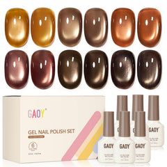 GAOY full kit front packaging showing six autumn gel shades and magnet for easy use