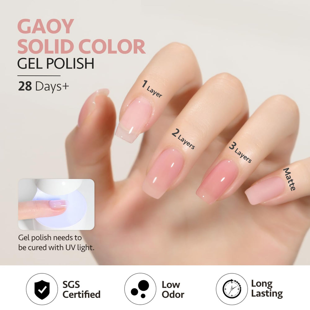 GAOY finished manicure on hands showcasing natural neutral peach elegance