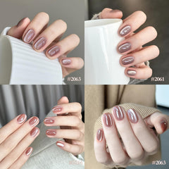 GAOY polish being magnetized on a painted nail, highlights salon-quality cat eye effect