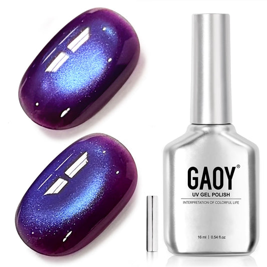 GAOY bottle front view showing Dreamy Purple holographic finish benefit visible color