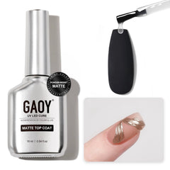 GAOY front bottle showing matte gel top coat and compact packaging benefit