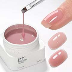 GAOY jar front view showing rose-pink builder gel and clear label for easy identification