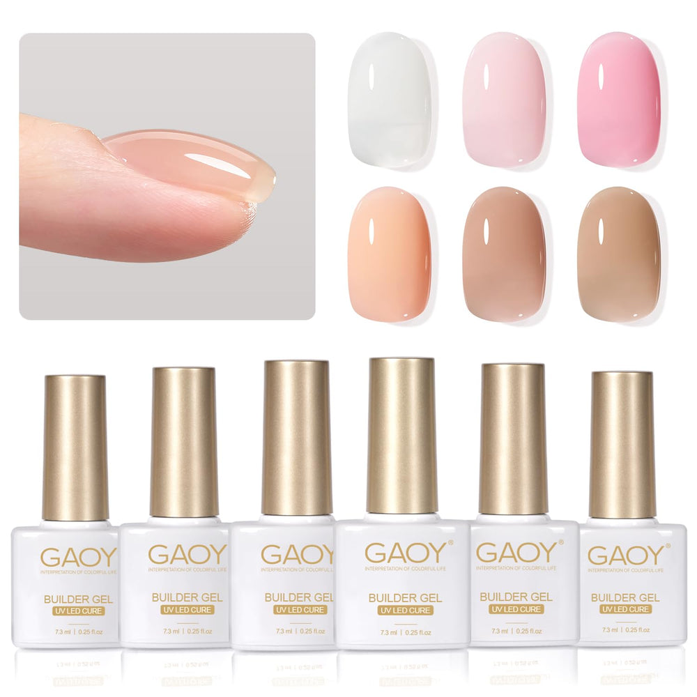 GAOY front packaging showing six builder gel pots and labels for easy selection