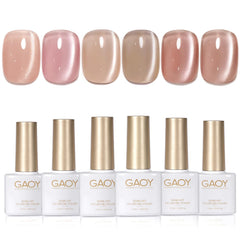 GAOY front packaging of six-color cat eye gel set showing contents and magnet benefit