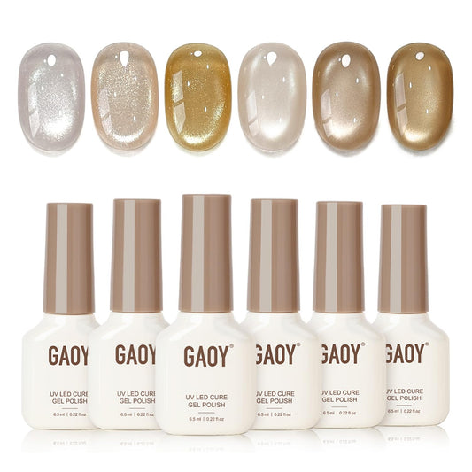 GAOY front packaging showing six glitter gel polish bottles and magnet, appealing display