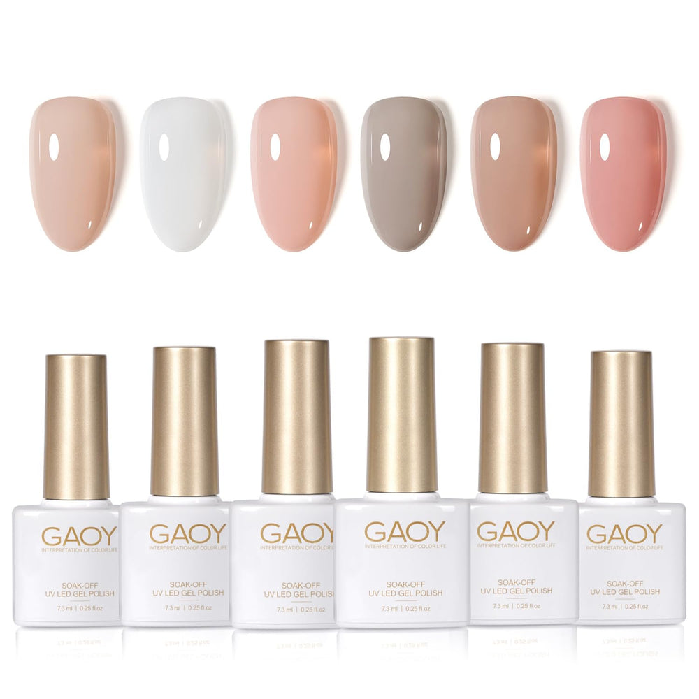 GAOY front packaging showing six gel polish bottles, clear kit display and convenience