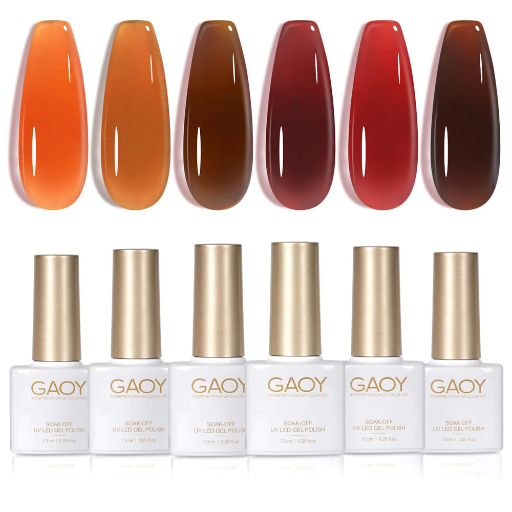 GAOY front packaging of six-color gel set showing labels and sizes, easy identification benefit
