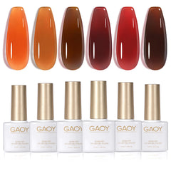 GAOY front packaging of six-color gel set showing labels and sizes, easy identification benefit