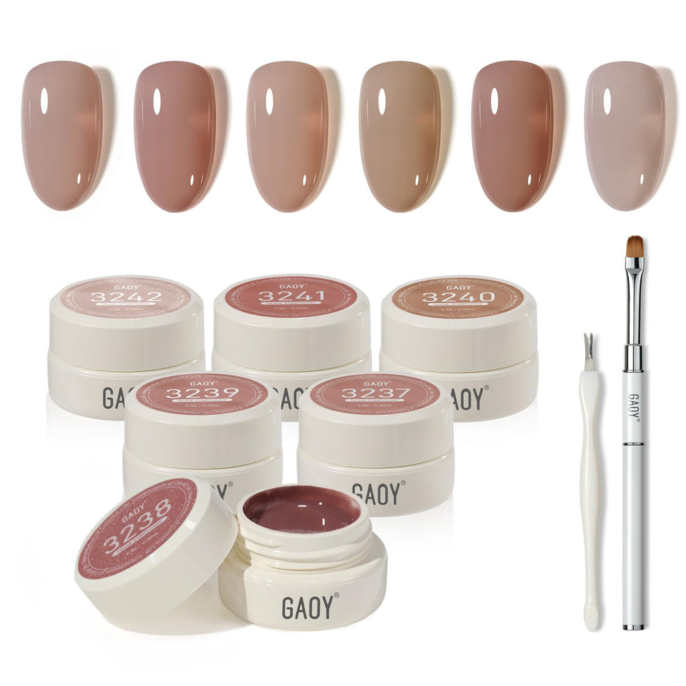 GAOY front packaging showing six nude jelly gel pots and kit benefits