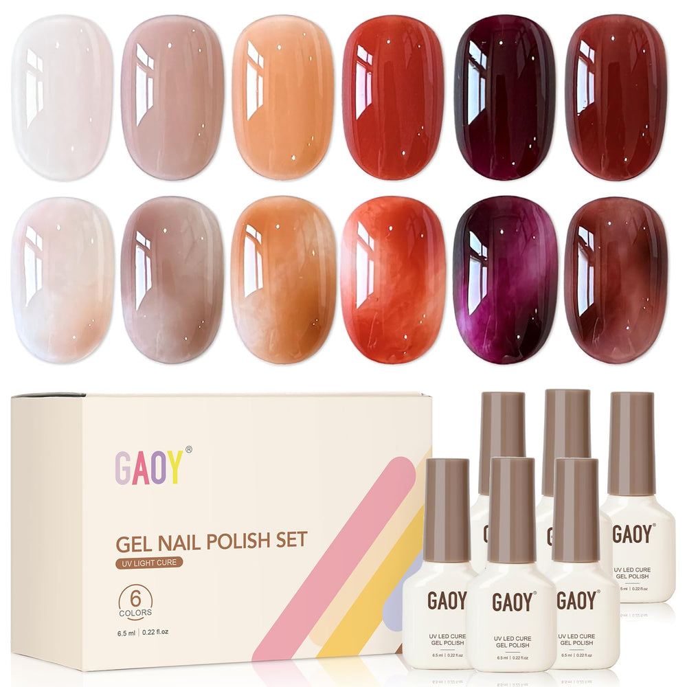 GAOY front packaging showing six sheer gel bottles and kit benefit