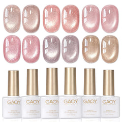 GAOY front packaging showing six cat eye gel polish bottles and magnet for easy choice