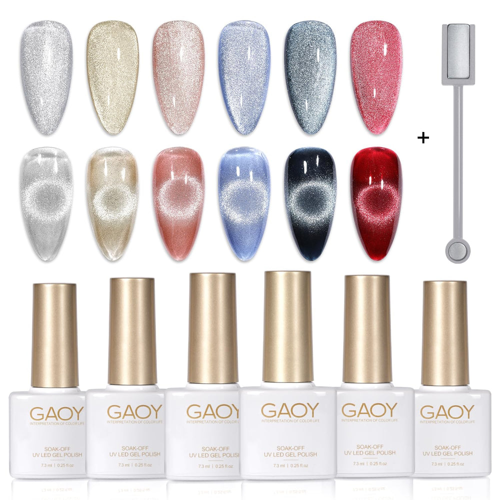 GAOY front packaging showing six gel bottles and magnet, professional kit benefit