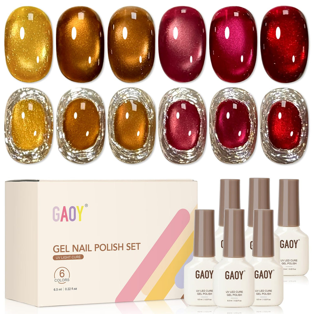 GAOY front packaging showing six magnetic glitter gel bottles and magnet, great starter kit