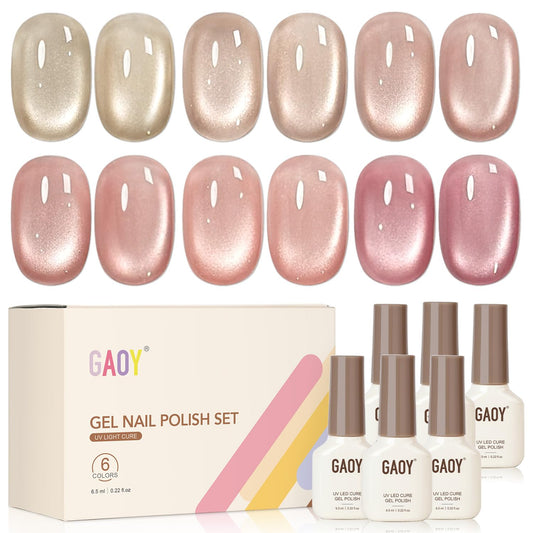 GAOY front packaging showing six gel polish bottles and magnet, professional kit benefit