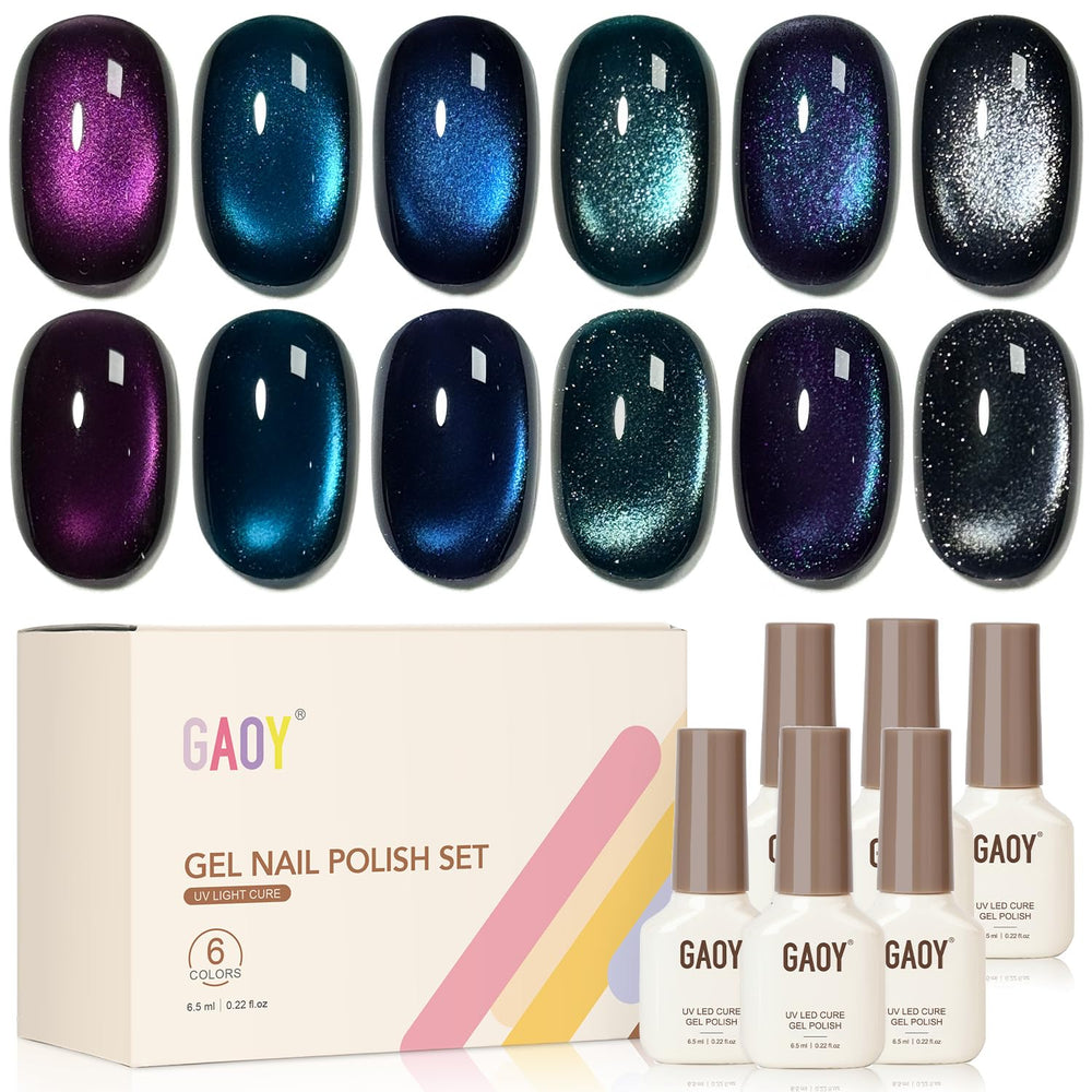 GAOY front packaging with six gel bottles showing color variety and ready-to-use benefit