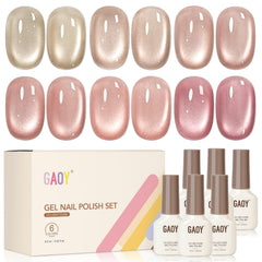 GAOY front packaging showing six gel polish bottles and magnet, professional kit benefit