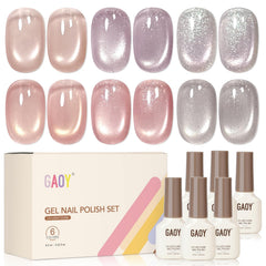 GAOY front packaging showing six magnetic gel bottles and benefits of variety