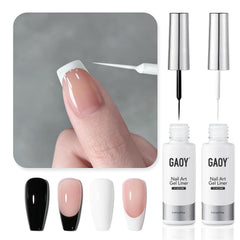 GAOY front packaging showing black and white gel liner bottles and labels, clear product view