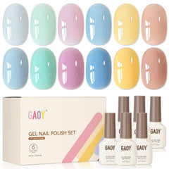 GAOY front packaging showing six sheer jelly gel bottles and clear labeling for easy selection