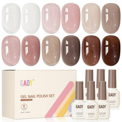 GAOY front view of six bottles showing milky browns for versatile use